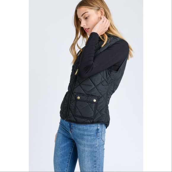 LAST ONE! Quilted Padded Vest With Pockets-BLACK - Picture 2 of 3